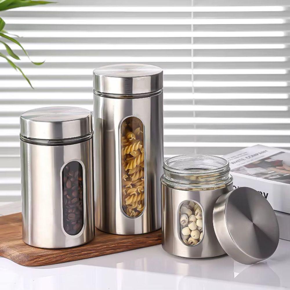 Jogo De 3 Potes Para Mantimentos Vidro E Aço Inox - 9