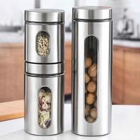 Jogo De 3 Potes Para Mantimentos Vidro E Aço Inox - 3