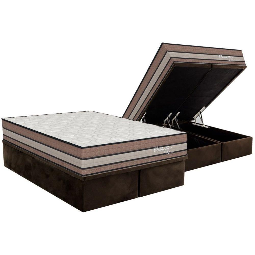 Cama Box Baú Queen: Colchão Molas Masterpocket Ensacadas Orthoflex Seleto + Base Crc Suede Brown (158x198) - 1