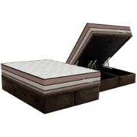 Cama Box Baú Queen: Colchão Molas Ensacadas Orthoflex Seleto + Base Crc Suede Brown (158x198) - 1