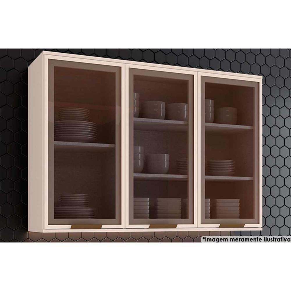 Módulo Cozinha Henn Connect Armário C- 3 Portas C- Vidro 120cm Off White-henn - 1