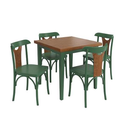 Conjunto Sala De Jantar E Cozinha Com 4 Cadeiras Y Madeira Maciça Verde