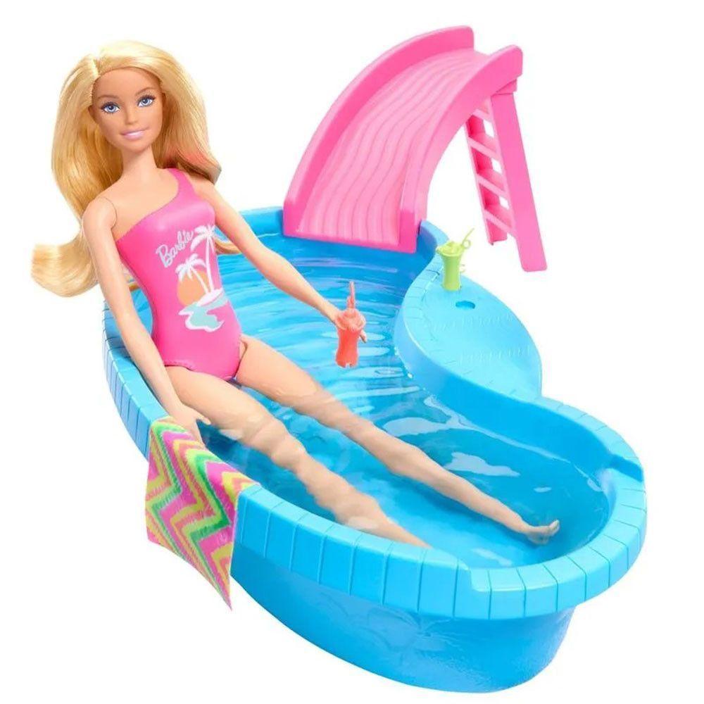 Barbie Mattel Piscina Com Boneca Maiô Rosa 1123 Rosa - 2