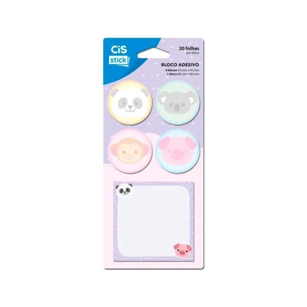 Bloco Adesivo - 5 Blocos Com 20 Folhas Cis Stick Bichinhos - 1