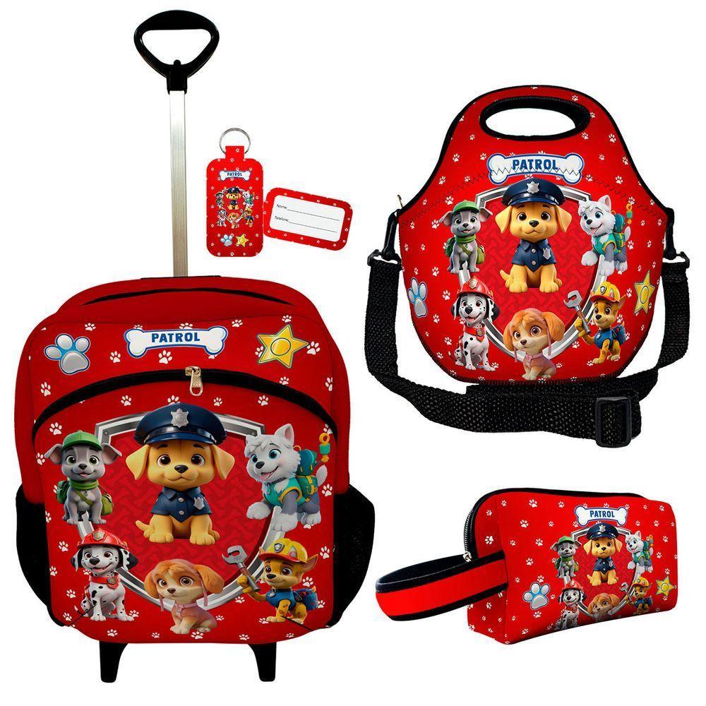 Kit Mochila Escolar Infantil Rodinhas Lancheira Estojo Isoprene Força Canina - 1