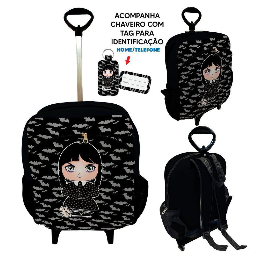 Kit Mochila Escolar Infantil Rodinhas Lancheira Estojo Isoprene Menina Addams - 2