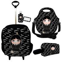 Kit Mochila Escolar Infantil Rodinhas Lancheira Estojo Isoprene Menina Addams - 1