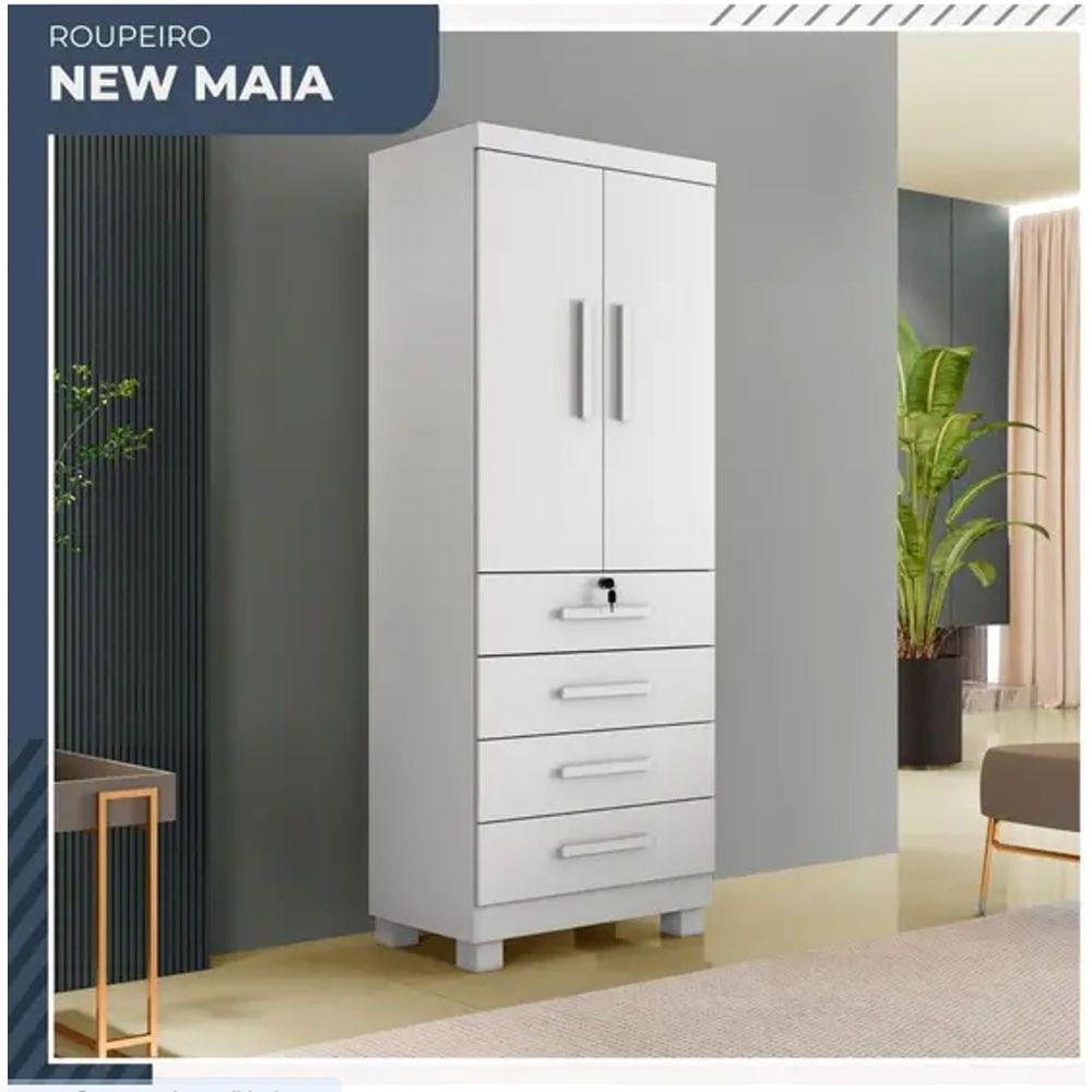 Guarda Roupa New Maia 2 Portas 4 Gavetas Com Chave Benetil Móveis Branco - 1