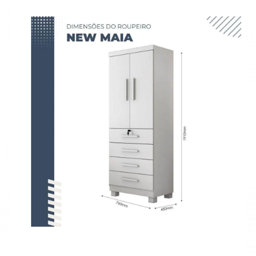 Guarda Roupa New Maia 2 Portas 4 Gavetas Com Chave Benetil Móveis Branco - 3