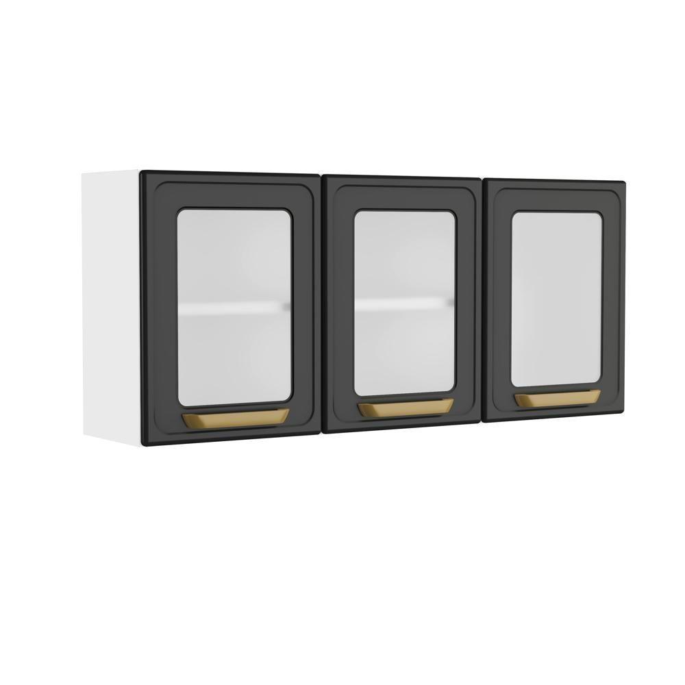 Cozinha Completa Aço com Portas Vidro Bella Bertolini - Grafite/Branco - 3