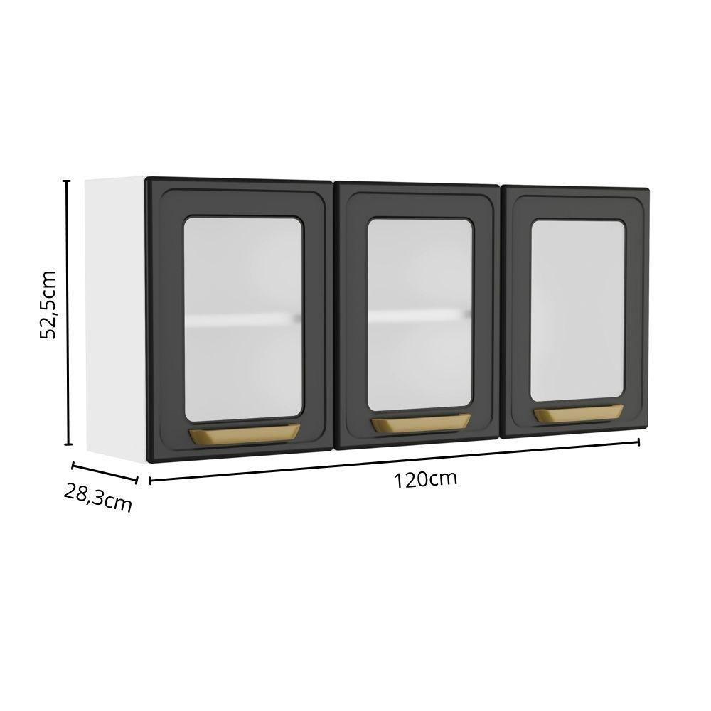 Cozinha Completa Aço com Portas Vidro Bella Bertolini - Grafite/Branco - 7