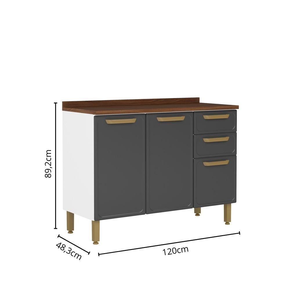 Cozinha Completa Aço com Portas Vidro Bella Bertolini - Grafite/Branco - 9