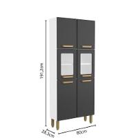 Cozinha Completa Aço com Portas Vidro Bella Bertolini - Grafite/Branco - 6