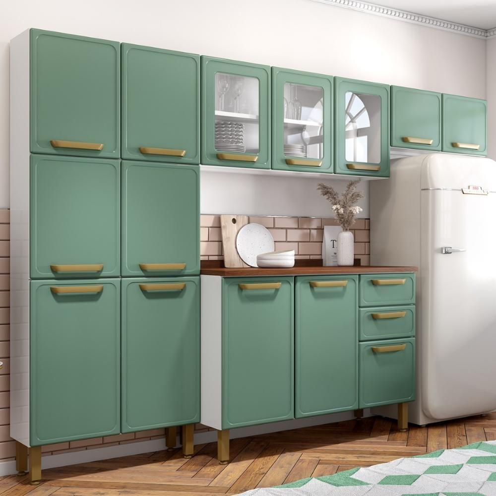 Cozinha Completa 100% Aço 14 Portas 2 Gavetas Bella Bertolini - Verde/Branco - 1