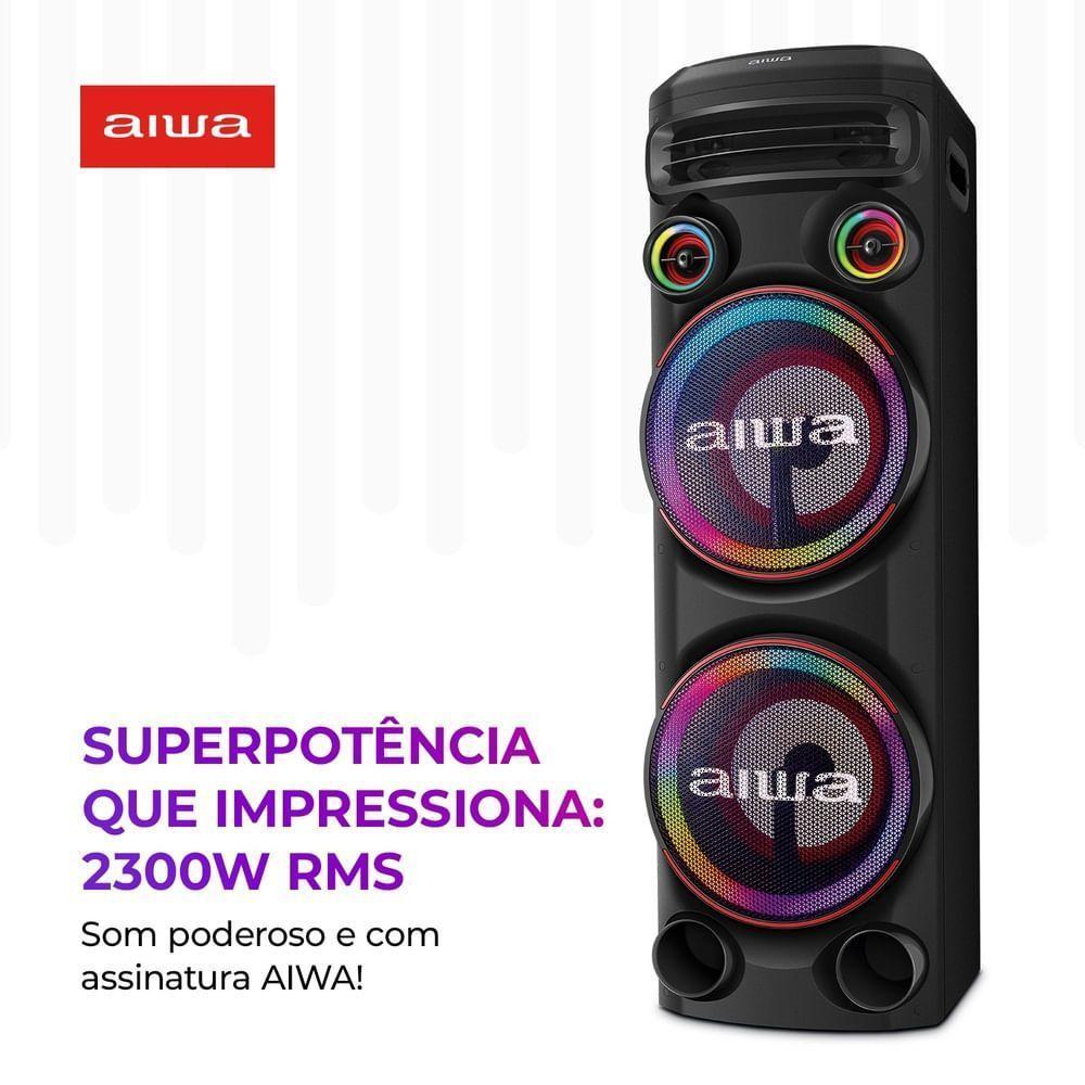 Torre de Som Aiwa T2W-02 2300W, 2 Woofers de 10\", Bluetooth, RGB, USB, FM, DJ, Bivolt - 2