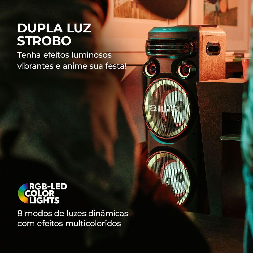 Torre de Som Aiwa T2W-02 2300W, 2 Woofers de 10\", Bluetooth, RGB, USB, FM, DJ, Bivolt - 8