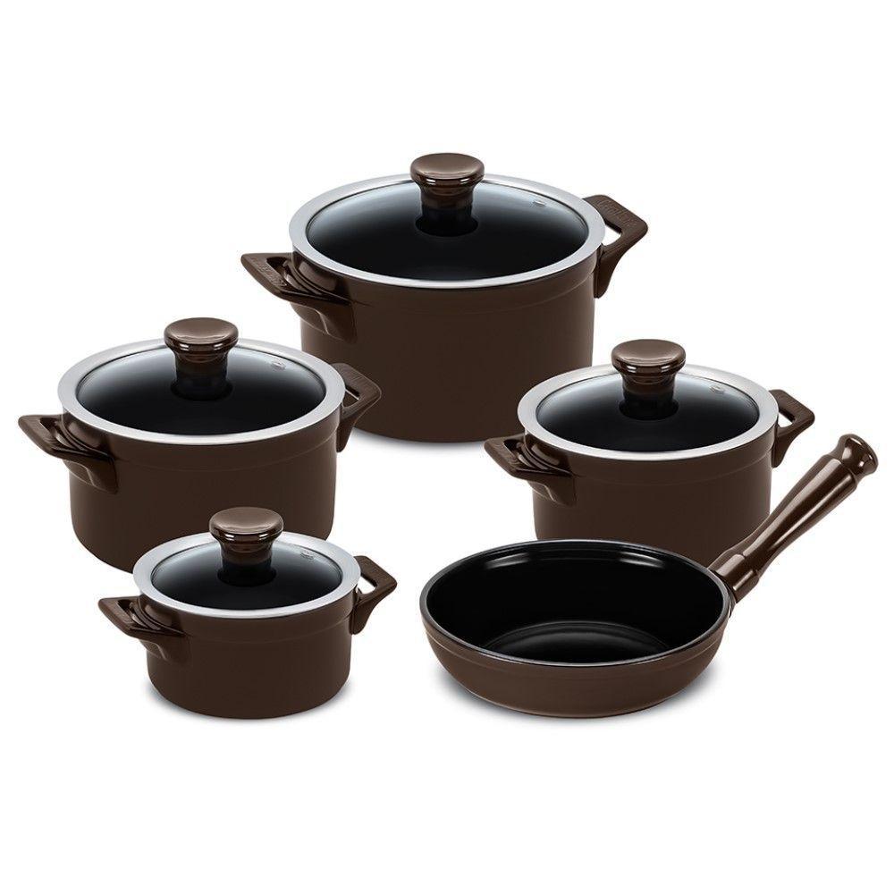 Jogo De Panelas De Cerâmica Clear 5 Peças Chocolate Ceraflame - 1