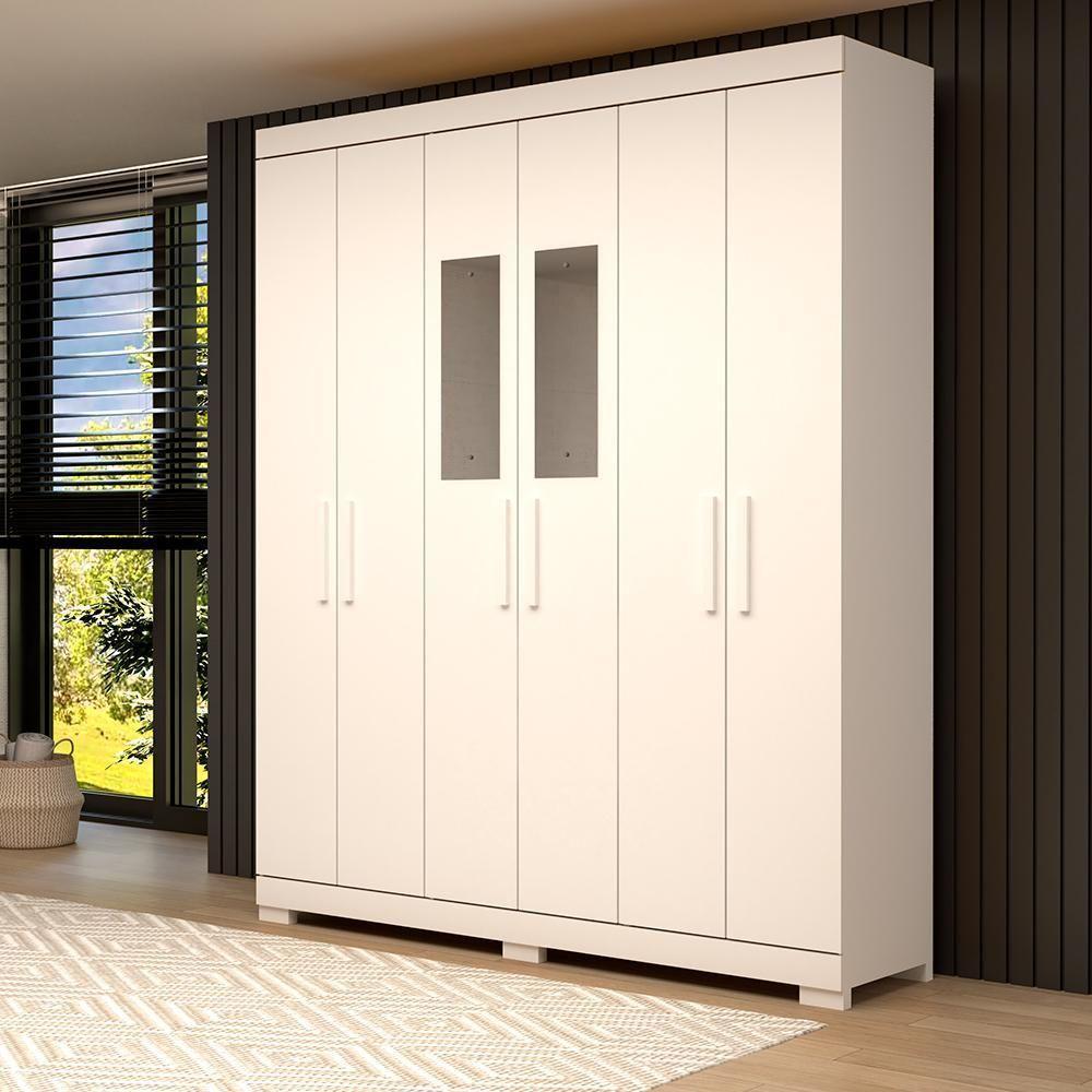 Guarda Roupa Casal Canadá Com Espelho 6 Portas 100% Mdf Linhamobília Branco - 1