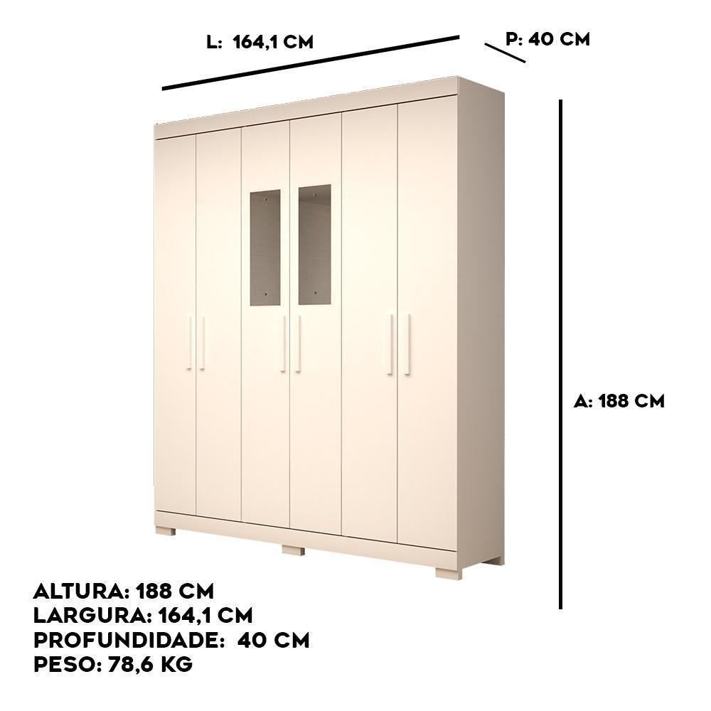 Guarda Roupa Casal Canadá Com Espelho 6 Portas 100% Mdf Linhamobília Branco - 5