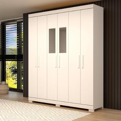 Guarda Roupa Casal Canadá Com Espelho 6 Portas 100% Mdf Linhamobília Branco
