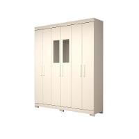 Guarda Roupa Casal Canadá Com Espelho 6 Portas 100% Mdf Linhamobília Branco