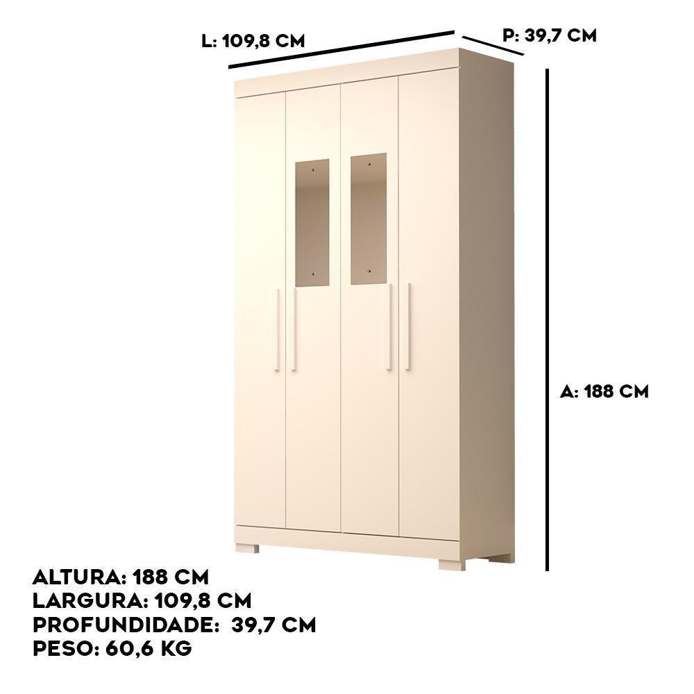 Guarda Roupa Casal Canadá Com Espelho 4 Portas Linhamobília Branco - 6