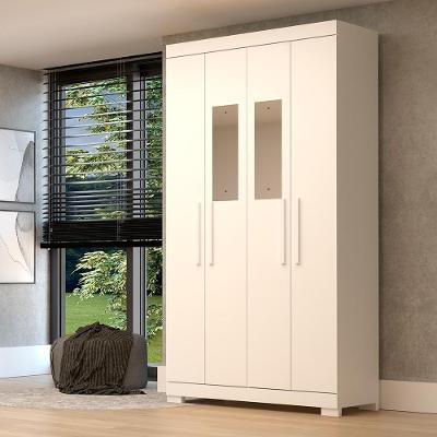 Guarda Roupa Casal Canadá 4 Portas 2 Gavetas Branco MDF com Espelho
