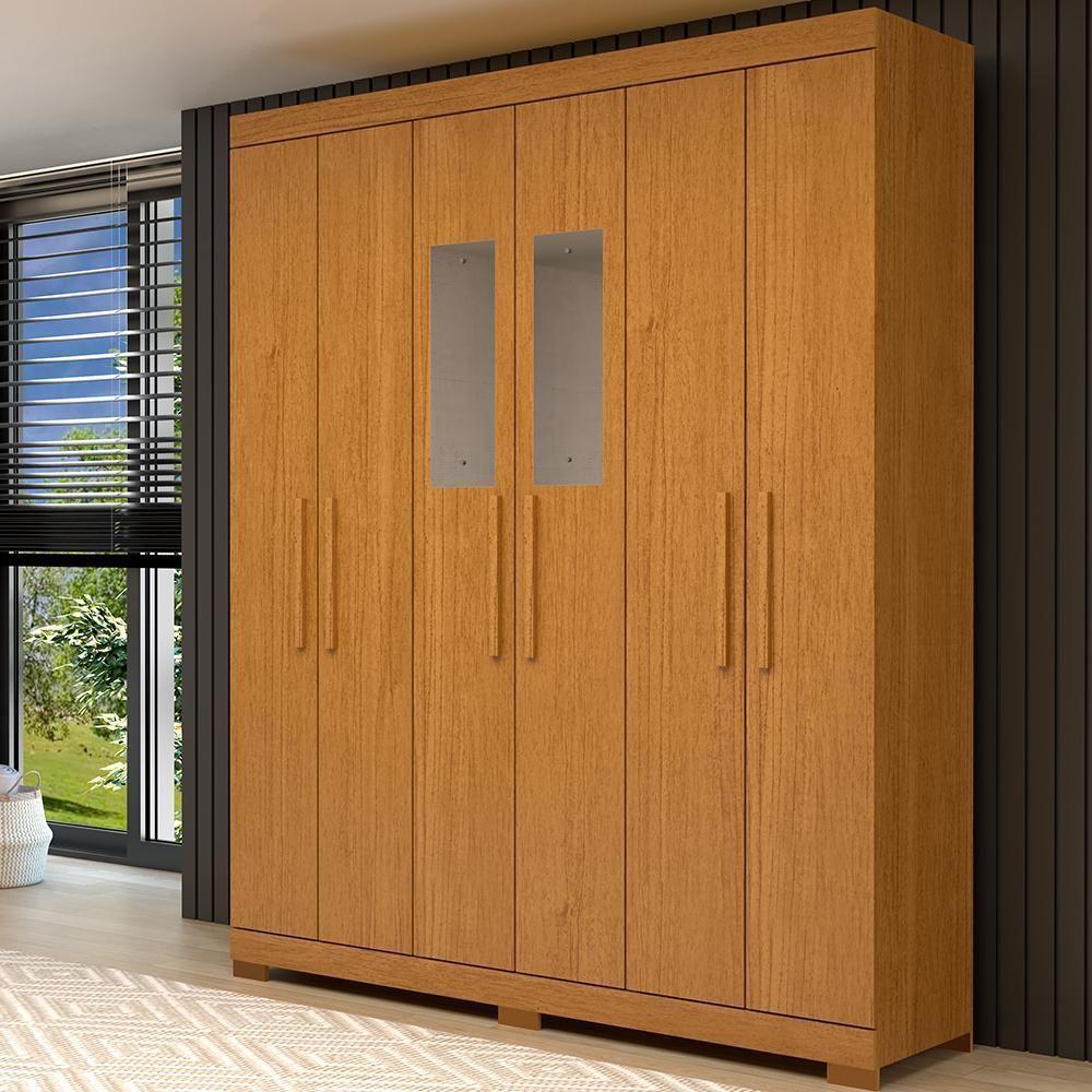 Guarda Roupa Casal Canadá Com Espelho 6 Portas Linhamobília Cinamomo - 1