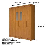 Guarda Roupa Casal Canadá Com Espelho 6 Portas Linhamobília Cinamomo - 5