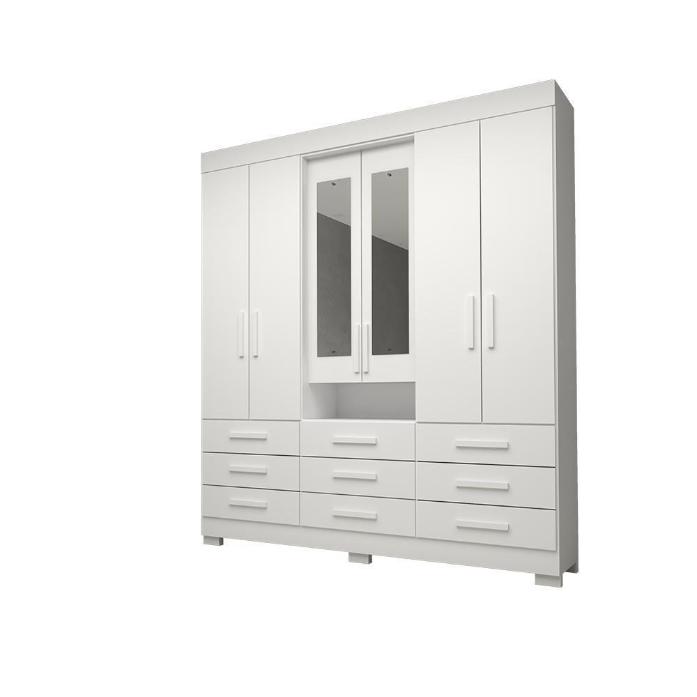 Guarda Roupa Casal Bolívia Com Espelho 6 Portas 9 Gavetas 100% Mdf Linhamobília Branco - 5