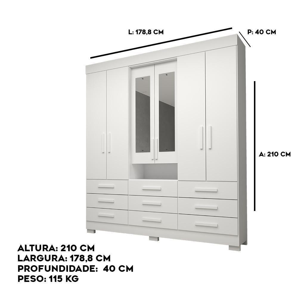 Guarda Roupa Casal Bolívia Com Espelho 6 Portas 9 Gavetas 100% Mdf Linhamobília Branco - 6