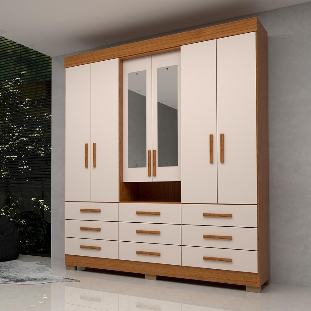 Guarda Roupa Casal Bolívia Com Espelho 6 Portas 9 Gavetas 100% Mdf Linhamobília Cinamomo Off White - 1