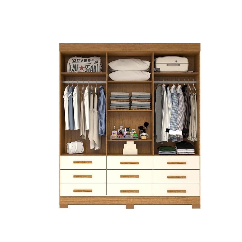 Guarda Roupa Casal Bolívia Com Espelho 6 Portas 9 Gavetas 100% Mdf Linhamobília Cinamomo Off White - 2