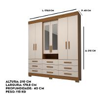 Guarda Roupa Casal Bolívia Com Espelho 6 Portas 9 Gavetas 100% Mdf Linhamobília Cinamomo Off White