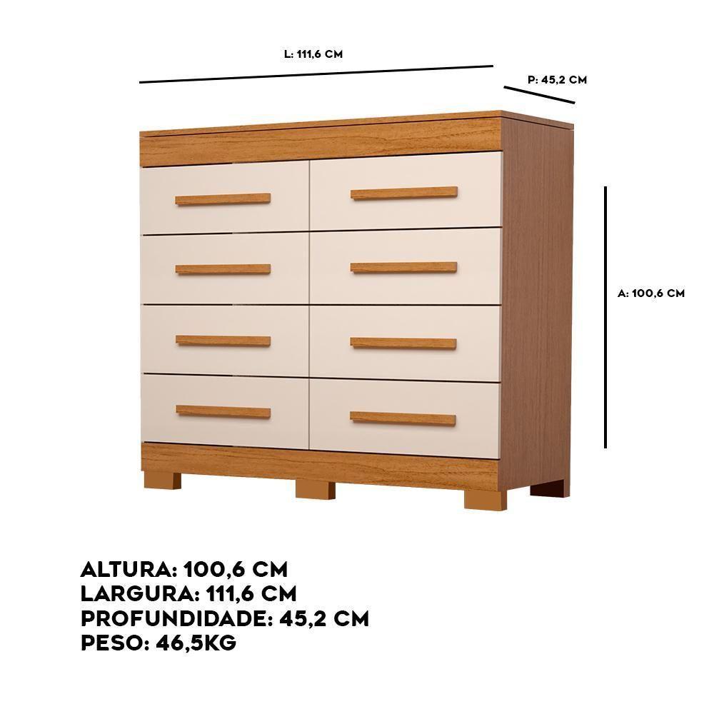 Cômoda Índia 08 Gavetas 100% Mdf Linhamobília Cinamomo Off White - 3