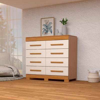 Cômoda Índia 8 Gavetas MDF com Puxador Revestido Off White e Cinamomo