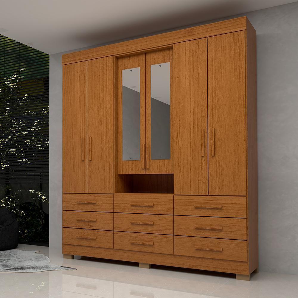 Guarda Roupa Casal Bolívia Com Espelho 6 Portas 9 Gavetas 100% Mdf Linhamobília Cinamomo - 1