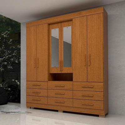Guarda Roupa Casal Bolívia Com Espelho 6 Portas 9 Gavetas 100% Mdf Linhamobília Cinamomo