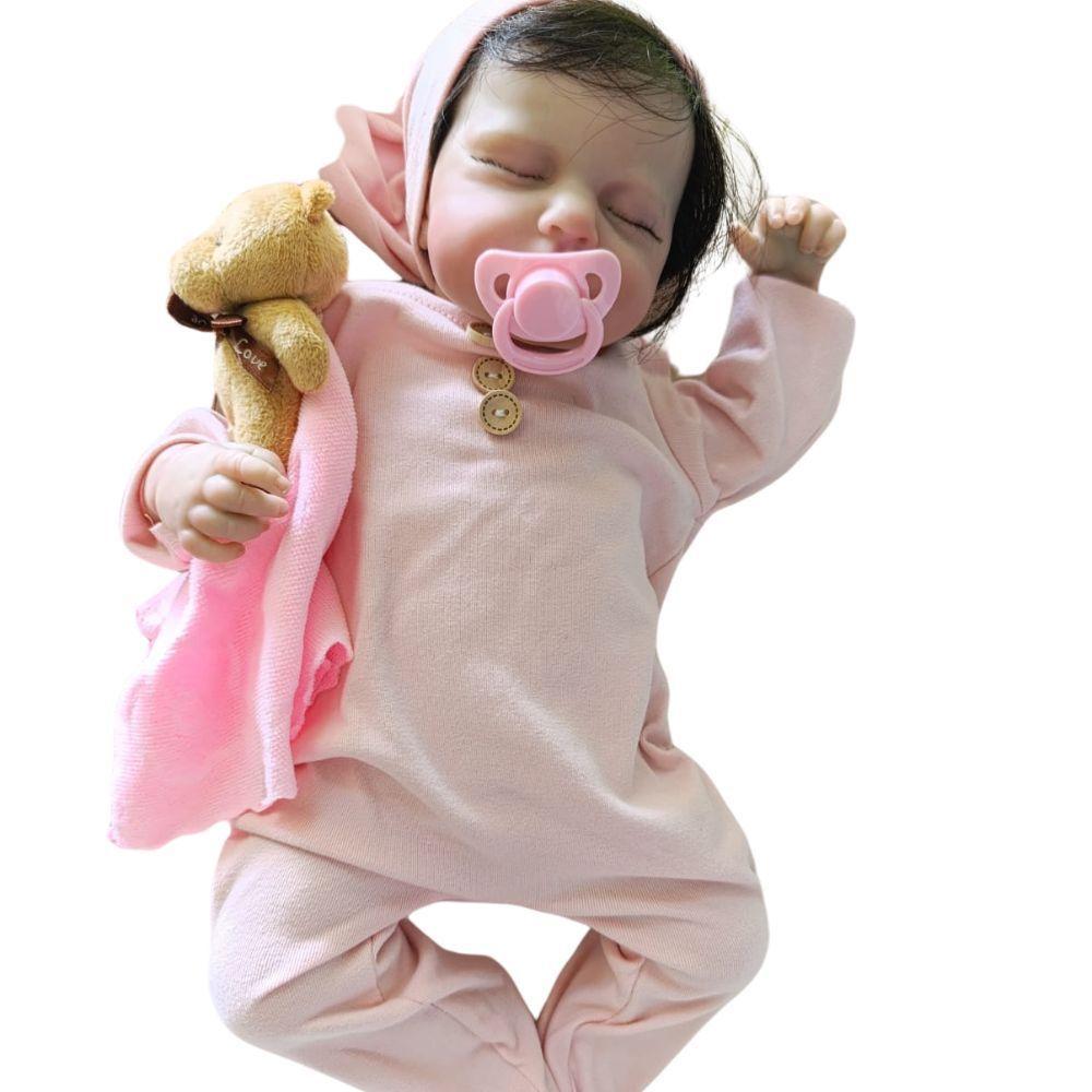 Bebê Reborn Menina Olhos Fechados Cabelo Fio A Fio Macio Corpo De Pano Macio Artesanal - 1