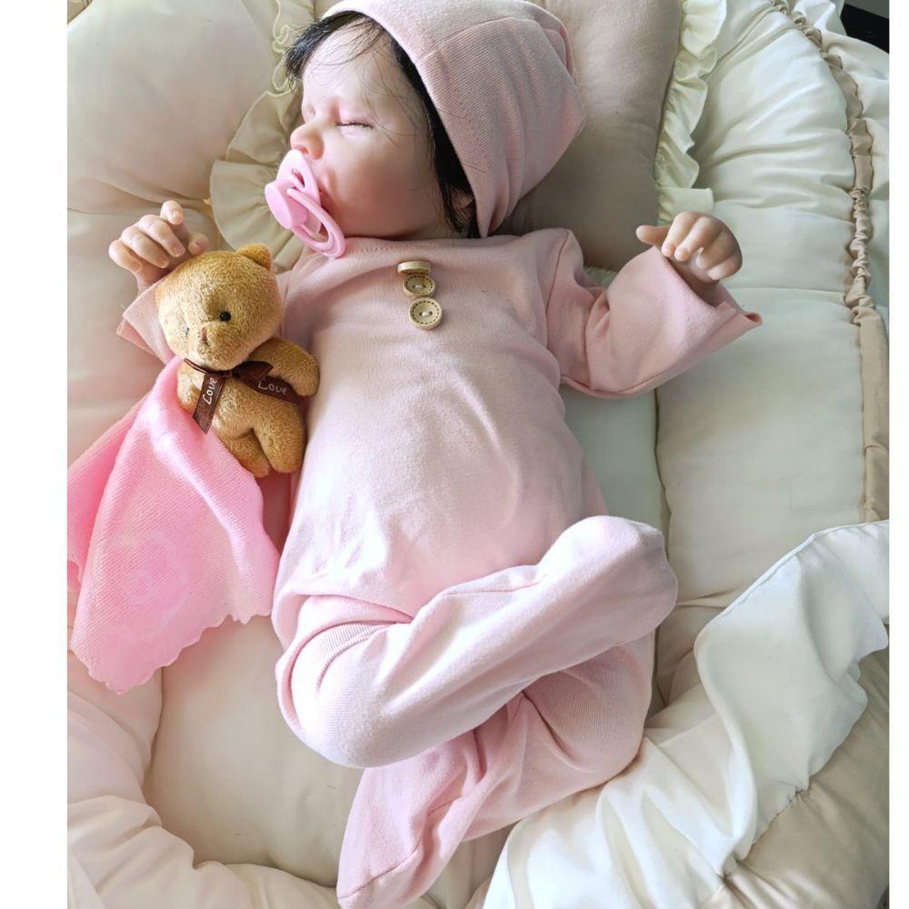 Bebê Reborn Menina Olhos Fechados Cabelo Fio A Fio Macio Corpo De Pano Macio Artesanal - 5
