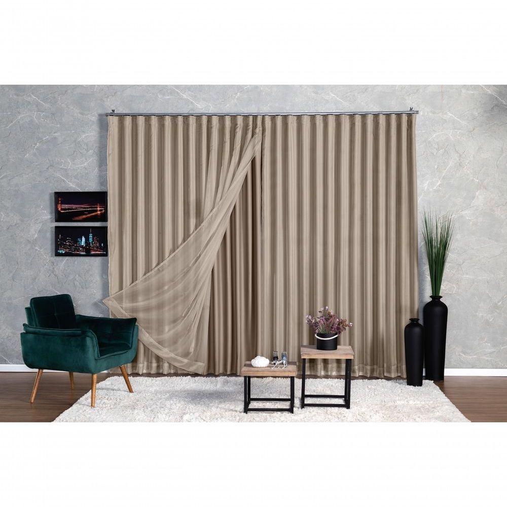 Cortina Microfibra Com Voil 2,80x2,30 Para Trilho Duplo avelã - 3