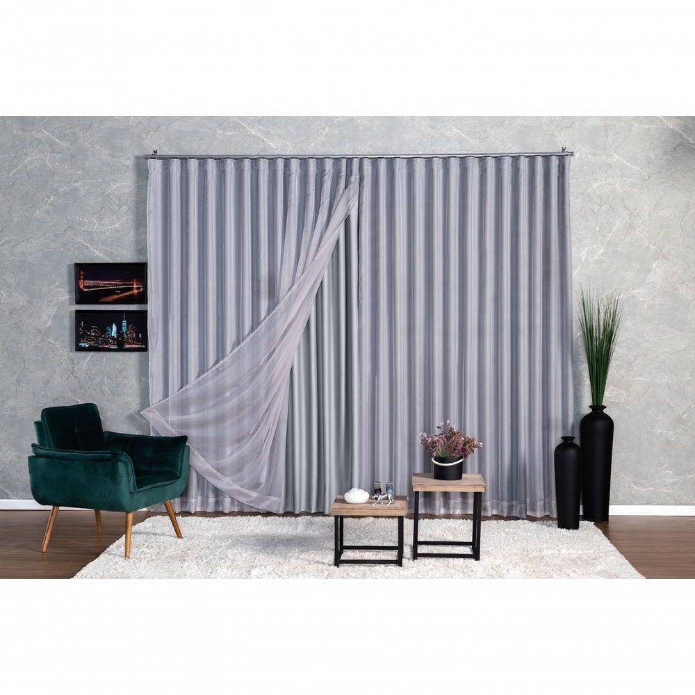 Cortina Blackout Com Voil 6,00x2,30 Para Trilho Suíço gelo - 2