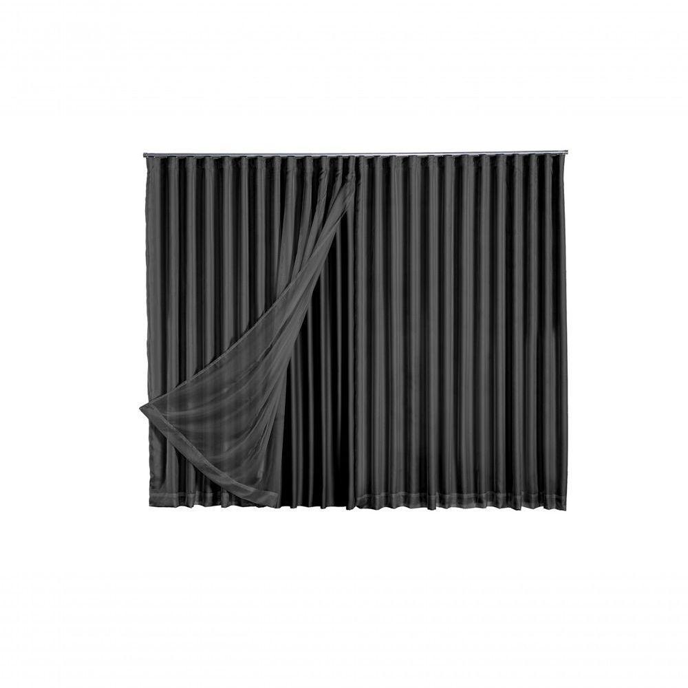 Cortina Microfibra Com Voil 4,00x2,80 Para Trilho Suíço Preto - 1