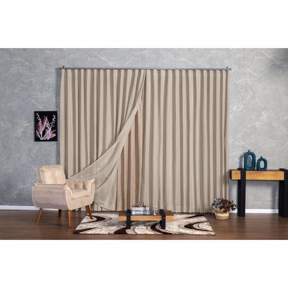 Cortina Microfibra Com Linho 5,00x2,80 Para Trilho Duplo avelã - 1