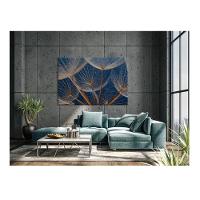 Quadro Folhas e Flores Dente De Leão Em Fundo Azul C- Moldura Preta Tamanho 100 X 70cm - 2