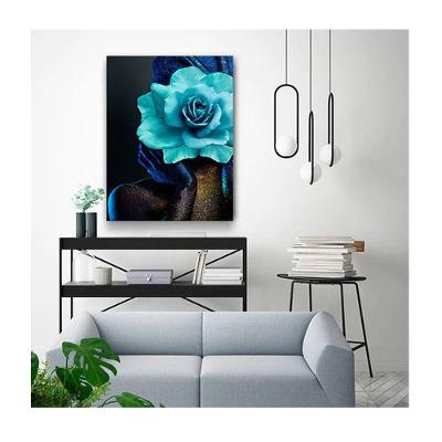 Quadro Arte Conceito Color Paint Woman Blue Rose C- Moldura Preta Tamanho 120 X 80cm