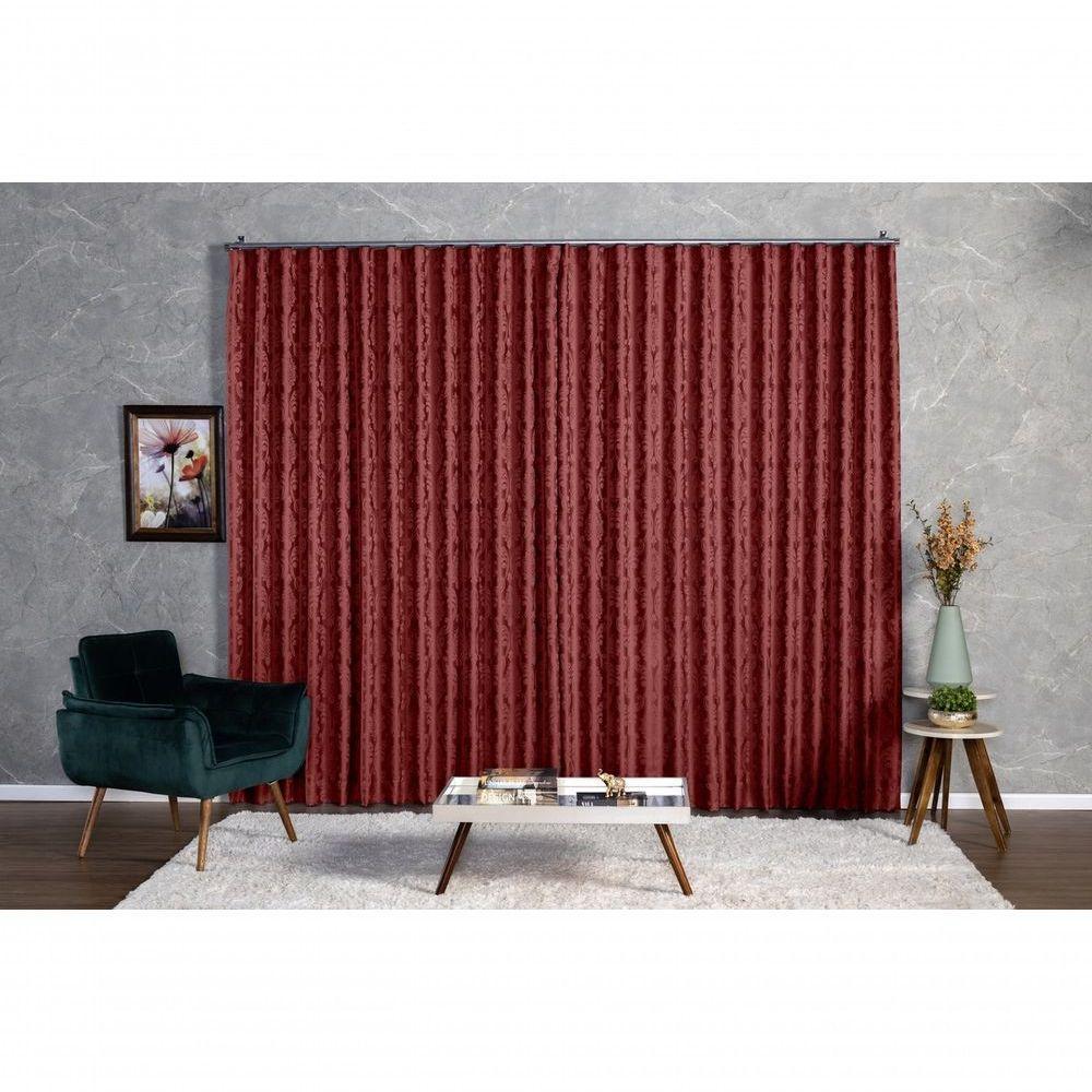 Cortina Jacquard 2,80x2,50 Para Trilho Suíço vermelho - 2