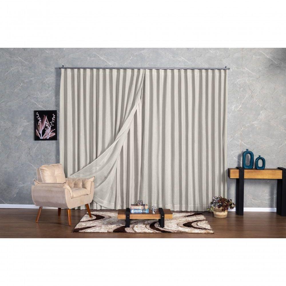 Cortina Microfibra Com Linho 4,00x2,30 Para Trilho Duplo palha - 3
