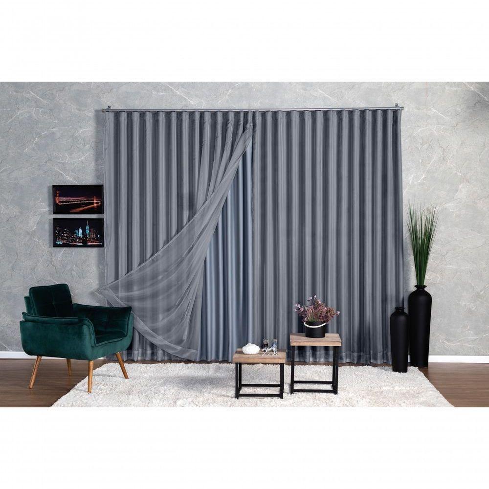 Cortina Microfibra Com Voil 2,80x1,80 Para Trilho Duplo cinza - 3