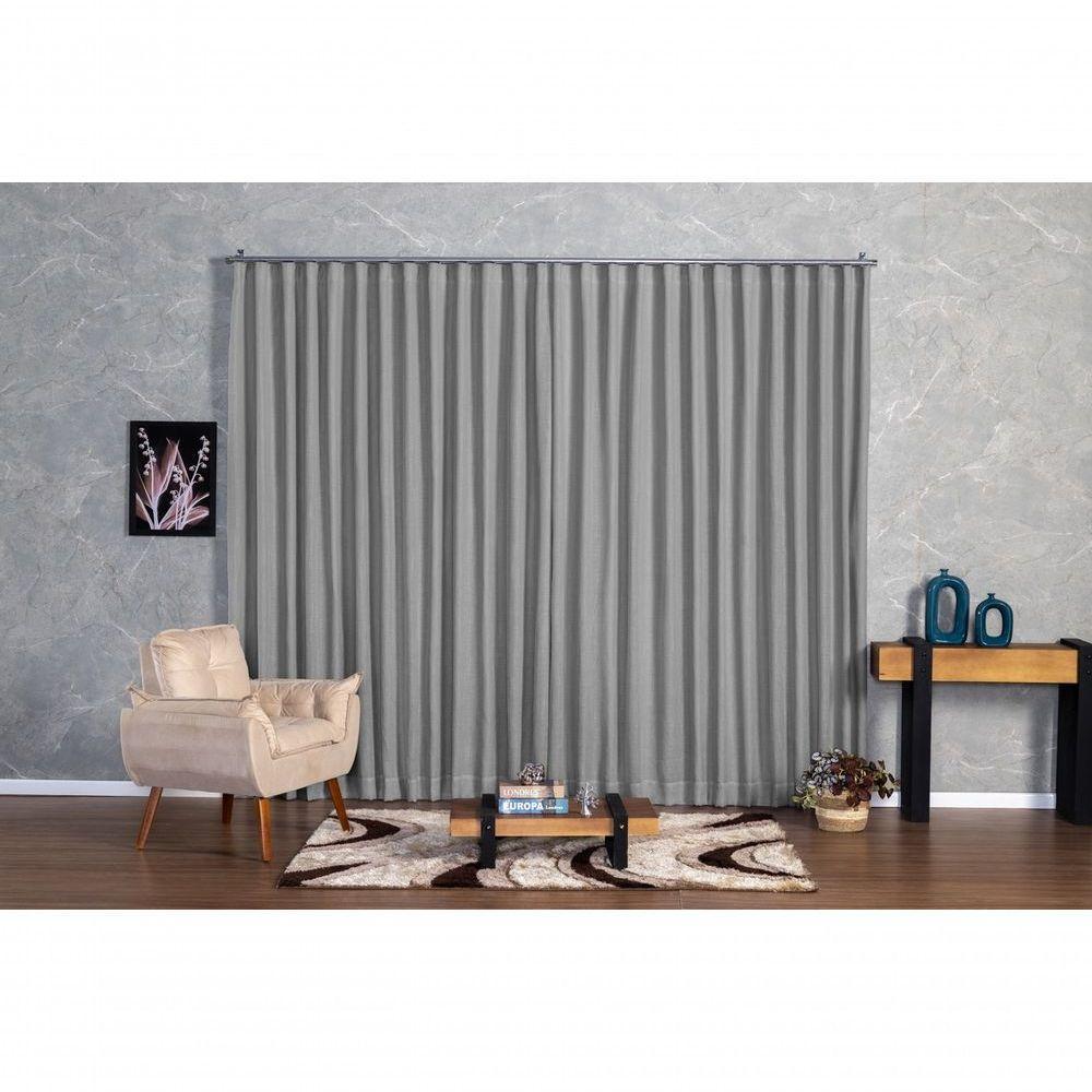 Cortina Microfibra Com Linho 6,00x2,80 Para Trilho Duplo cinza - 1